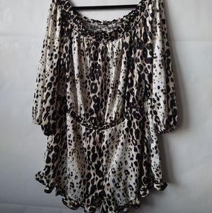 Bebe Leopard off the shoulder Romper